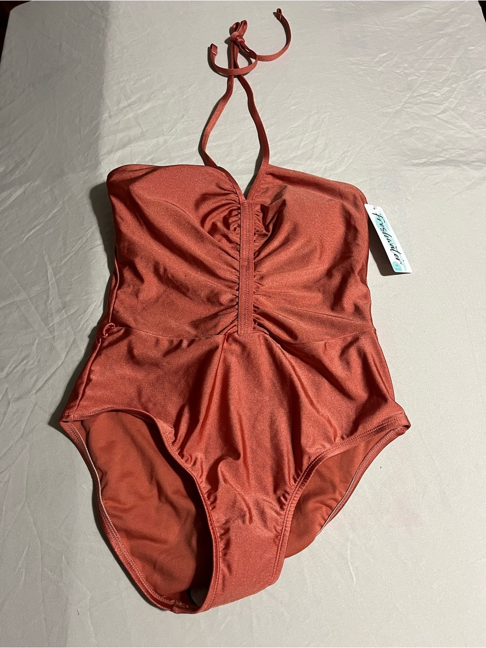 Freshwater Ruched Halter One-Piece Swimsuit in Rust Women’s Size Medium NWT
